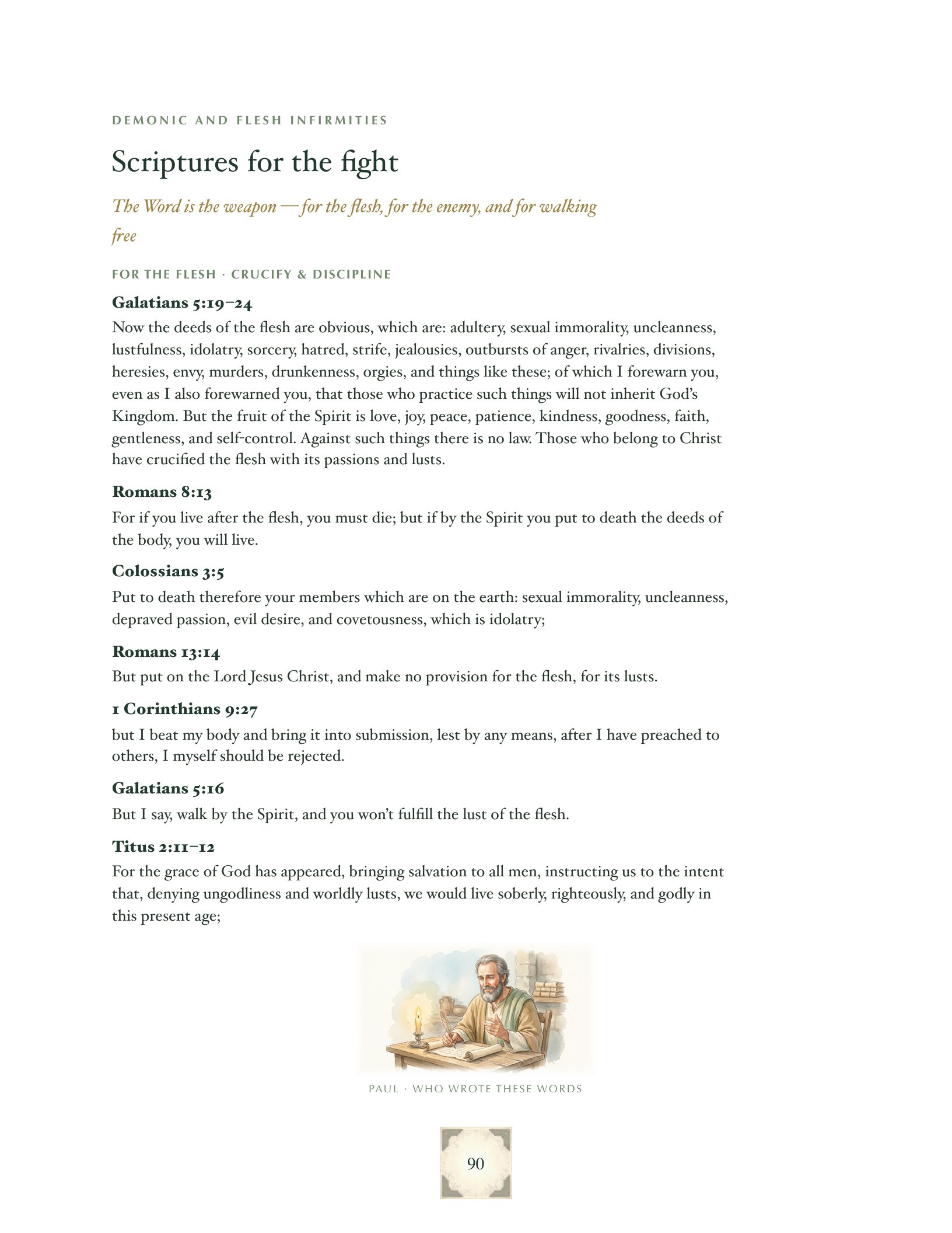 Scriptures for the flesh, with a watercolor of the apostle Paul