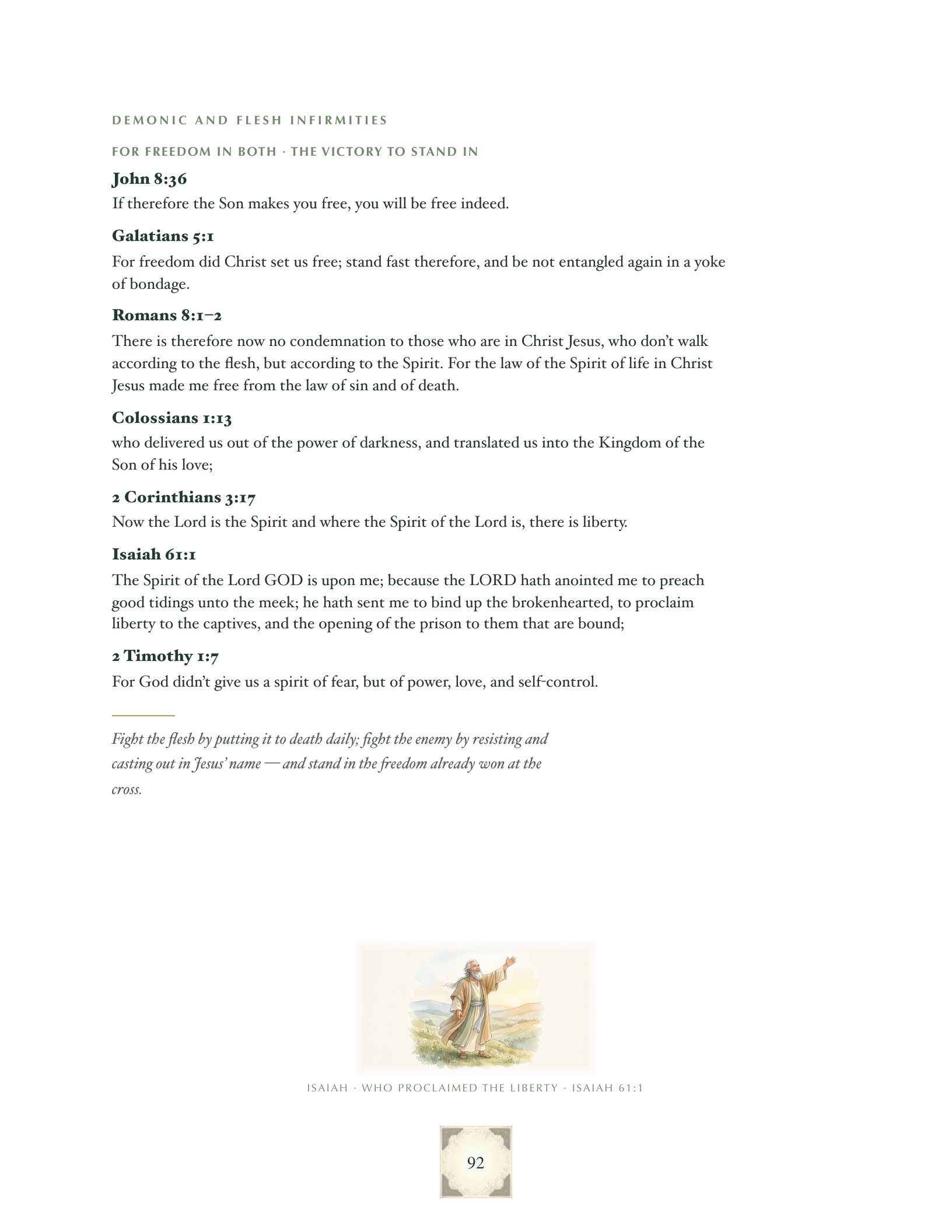 Scriptures for freedom, with a watercolor of the prophet Isaiah
