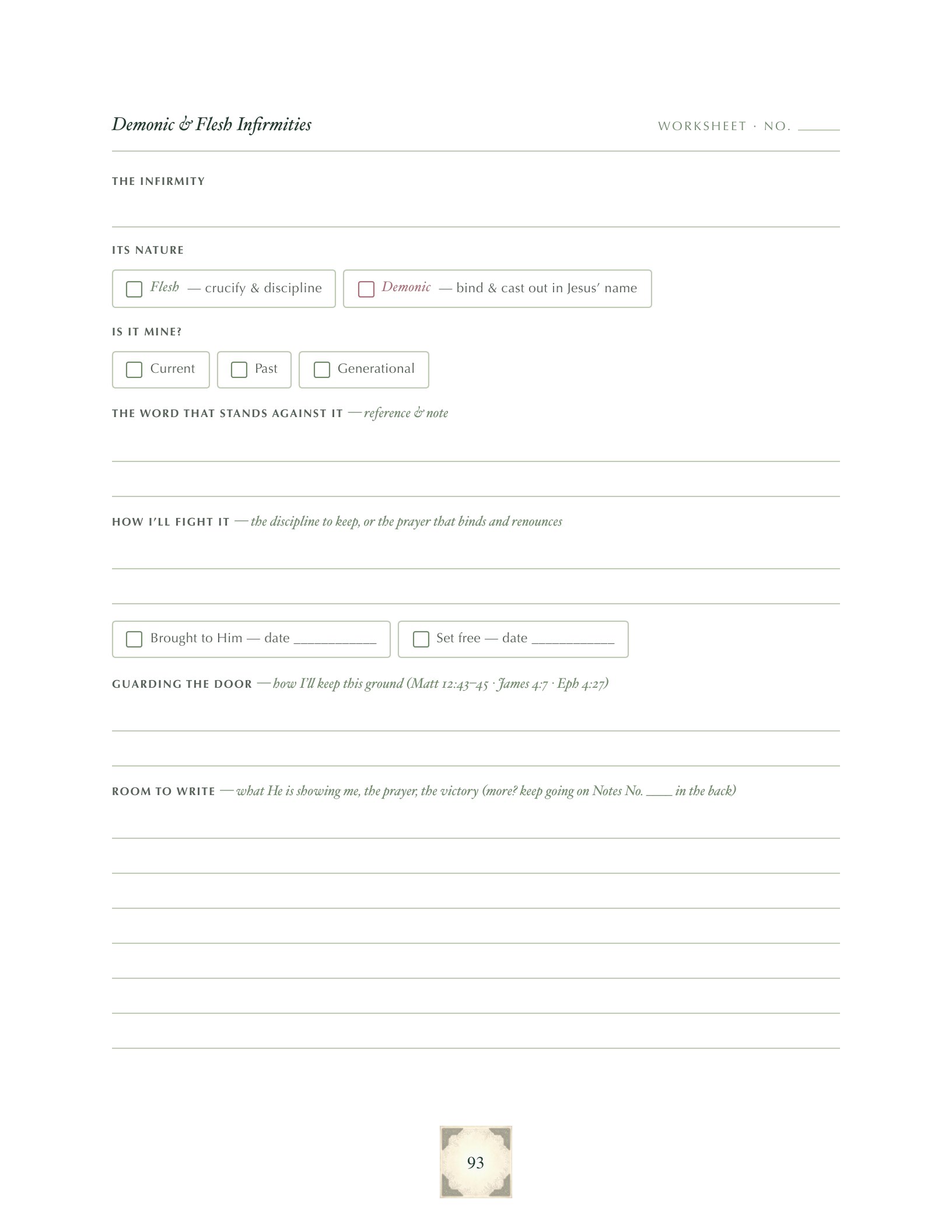 A deliverance worksheet